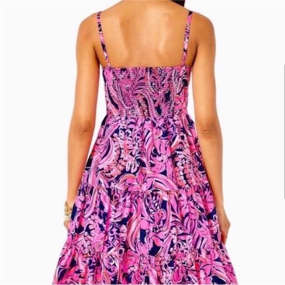 Lilly Pulitzer Adalia Fit & Flare Dress SZ 4 Low Tide Navy Flirty Fins & Feather - Picture 4 of 16